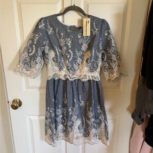 The Clothing Company denim and Cream Fit and Flare Mini Dress